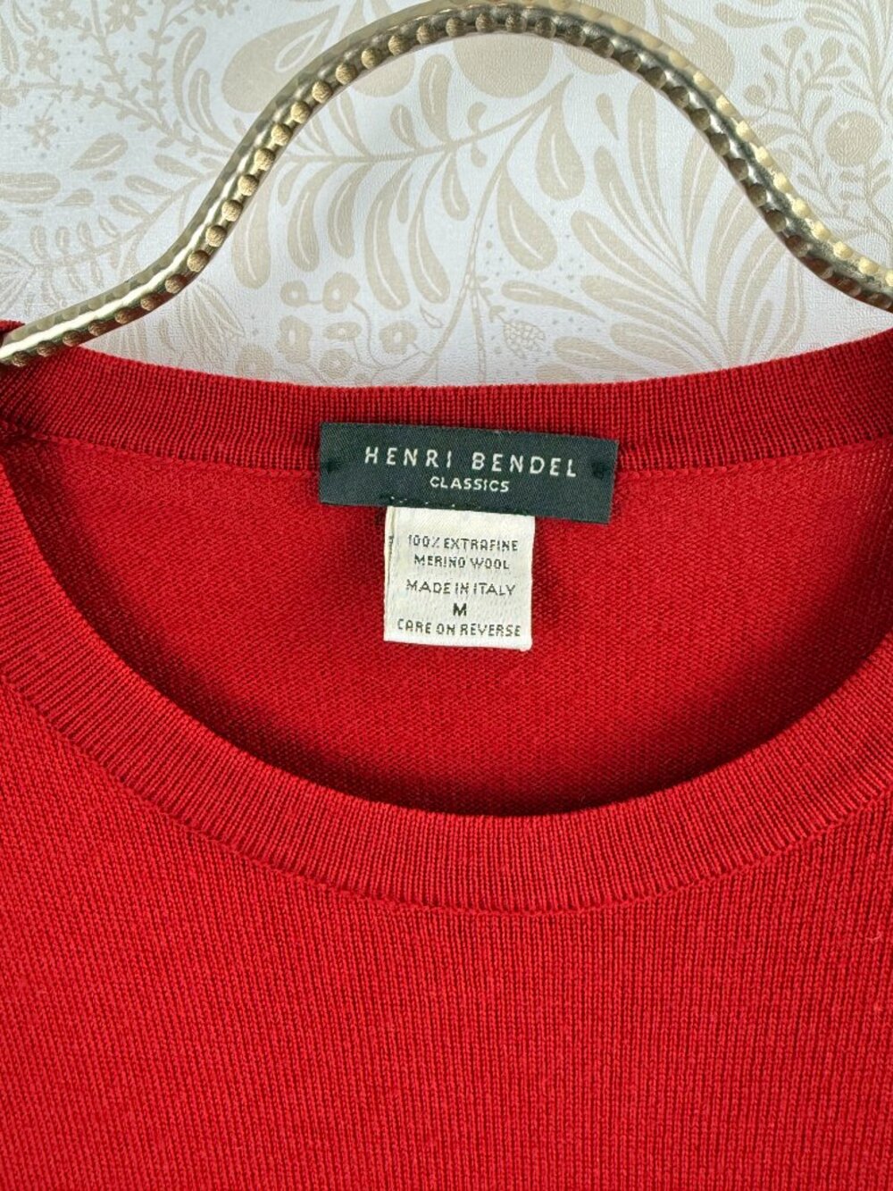 Henri Bendel Men's Classics Red 100% Merino Wool Crew Sweater – Size - Medium - Picture 5 of 6